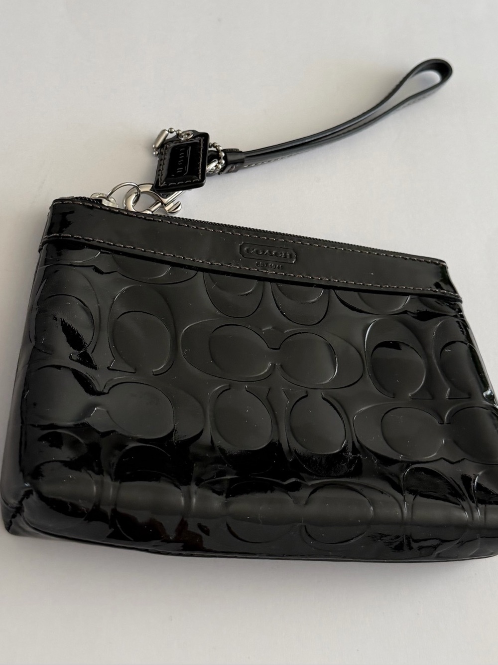 Coach Black Patent Signature Wristlet